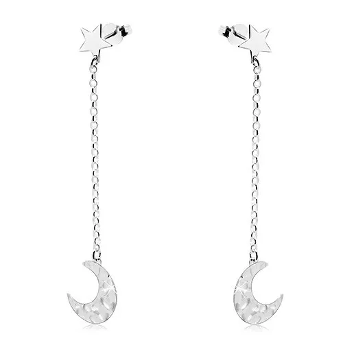 Náušnice ze stříbra 925, cíp měsíce na řetízku a hvězda