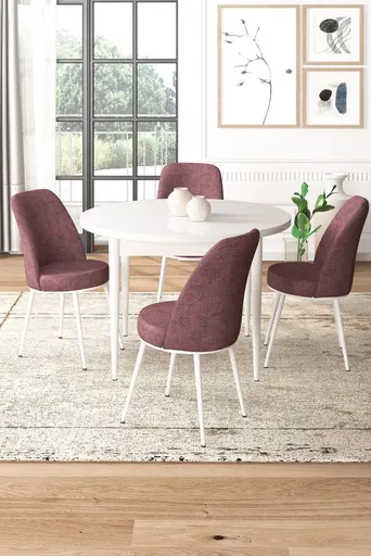 Dining Table & Chairs Set (5 Pieces) Tor - White, Dusty Rose