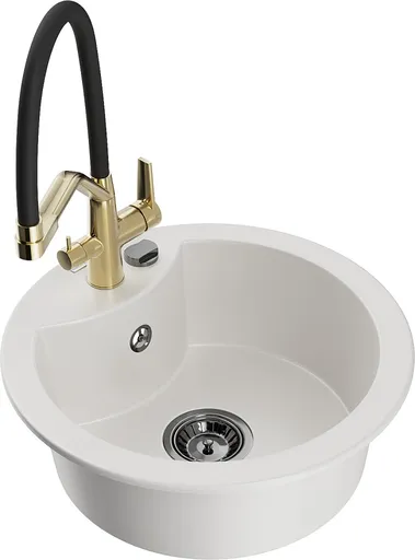 MEXEN/S Diego granitový dřez 1-miska včetně baterie Duo, bílá 6512-20-671701-57-B