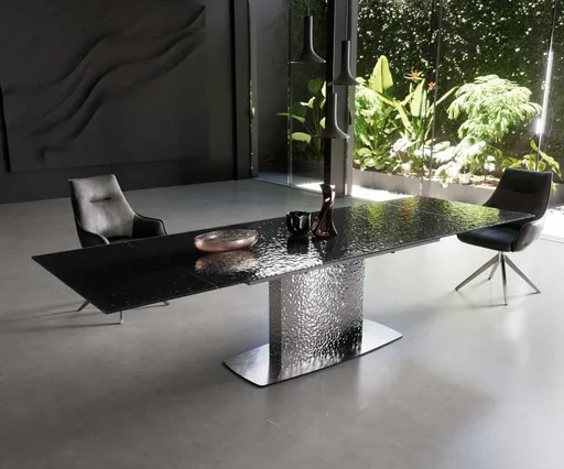 Jídelní stůl Edge 200-300x100 reliéfní sklo kouřově černá 3D