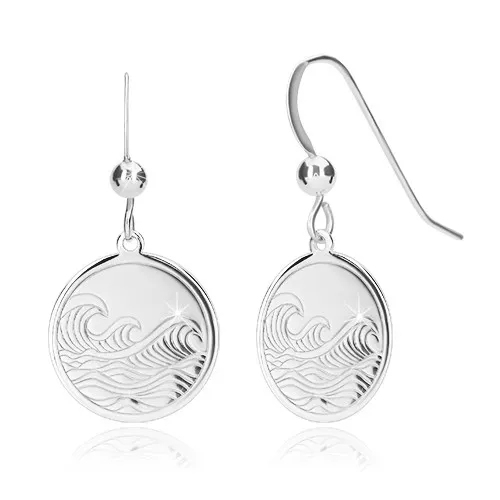 Stříbrné náušnice 925 - zrcadlově lesklý kruh, gravírovaný povrch, mořský motiv