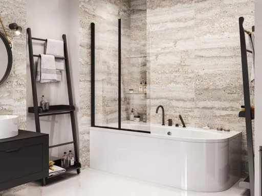 BESCO Vanová zástěna PRIME 2 Barva rámu Černá, Rozměr A 90, Směr zavírání Univerzální Levé / Pravé, Výplň Čiré bezpečnostní sklo 5 mm BCPRIM90BC