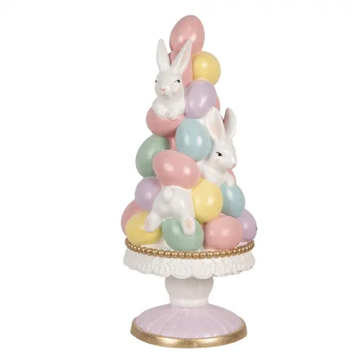 Dekorace XL socha věž z králíků a barevných vajíček na noze - Ø 27*61 cm 5MG0057