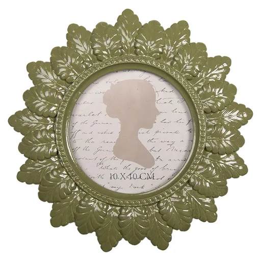 Zelený kulatý fotorámeček s listy - Ø 19*2 cm / Ø 10 cm Clayre & Eef