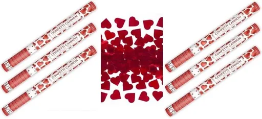 Konfety svatební 60 cm 6 ks ČERVENÉ SRDCE - PARTYKONF