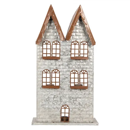 Šedý antik kovový svícen domek na 5 čajových svíček Gian - 30*13*54 cm 6Y5811
