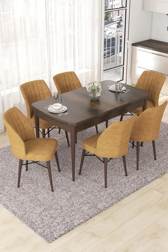 Extendable Dining Table & Chairs Set (7 Pieces) Nef - Baroque, Cappuccino