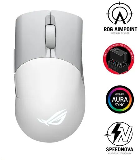 ASUS myš ROG KERIS WIRELESS AIMPOINT WHITE (P709), RGB, Bluetooth, bílá
