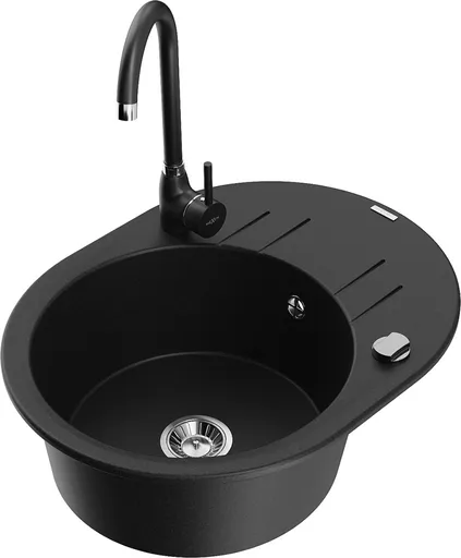 MEXEN/S Kevin granitový dřez 1 s odkapávačem včetně baterie Telma, černá 6517-77-670200-70