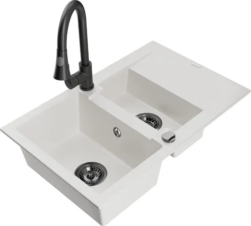 MEXEN/S Gaspar granitový dřez 1.5 s odkapávačem včetně baterie Elia, bílá 6507-20-670101-70