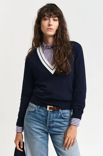 SVETR GANT CONTRAST V-NECK EVENING BLUE