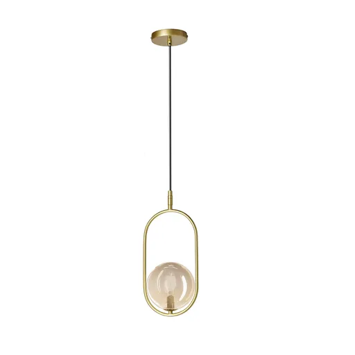 CORDEL vintage závěsná lampa - zlatá mosaz s jantarovým kulovým stínidlem - elegantní osvětlení do obývacího pokoje a koupelny 1x G9 LED