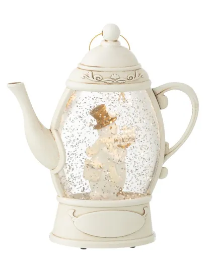 Závěsná svítící konvička se sněhulákem a třpytkami Glitt Led -  15*15*16 cm J-Line by Jolipa