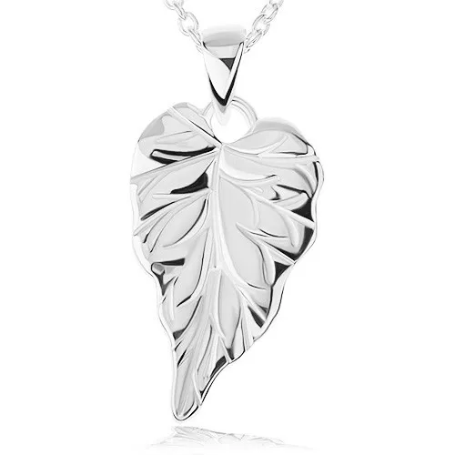 Stříbrný náhrdelník 925 - lesklý gravírovaný list, řetízek