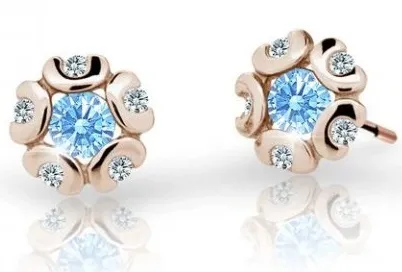 Cutie Jewellery Dětské náušnice z růžového zlata C2178-30-X-4 světle modrá