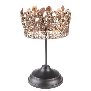 Hnědá antik dekorace koruna Crown na noze s kamínky - Ø 15*25 cm 6Y5446