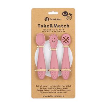 PETITE&MARS Set 3 ks silikonových tréninkových lžiček Take&Match Dusty Rose 6m+