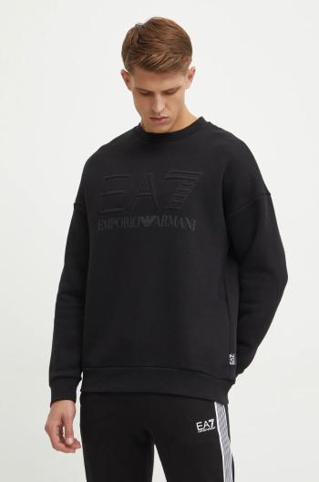 Bavlněná mikina EA7 Emporio Armani pánská, černá barva, hladká, PJOPZ.6DUM14