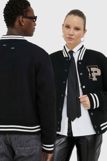 Vlnená bunda bomber Filling Pieces 
Varsity Jacket čierna farba, prechodná, oversize, 81422201863