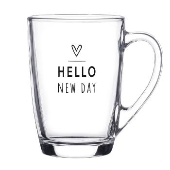 Skleněný hrnek se srdíčkem Hello New Day - 11*8*11 cm / 300 ml 6GL4370