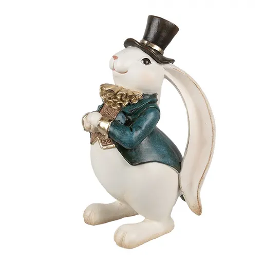 Dekorace zajíc v modrém saku a klobouku - 14*13*23 cm 6PR5157