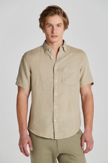 KOŠILE GANT REG GMNT DYED LINEN SS SHIRT CONCRETE BEIGE