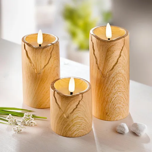Weltbild LED Svíčky Wood, sada 3 ks