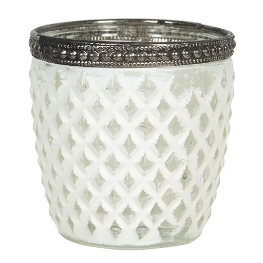 Skleněný svícen s bílou patinou Satin - Ø 7*7 cm Clayre & Eef