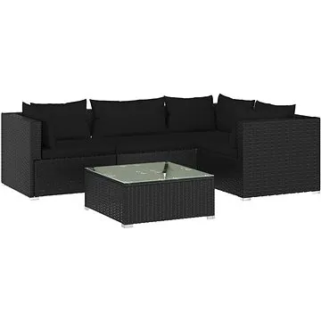 5dílná zahradní sedací souprava s poduškami polyratan černá, 3101680 (3101680)