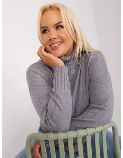 Dámský svetr s rolákem plus size ENA šedý