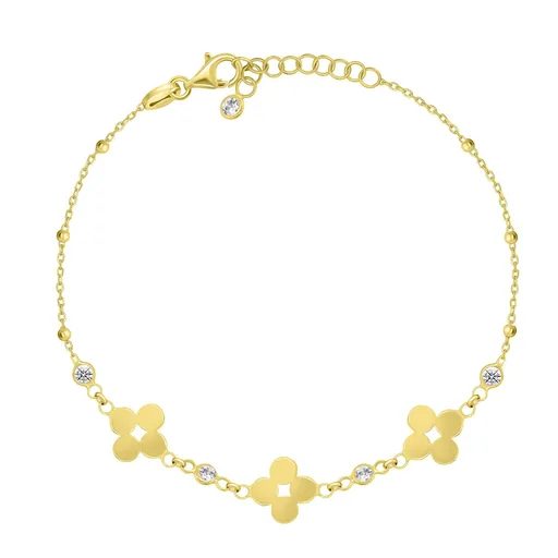 Brilio Silver Něžný pozlacený náramek Květiny se zirkony BRC233Y