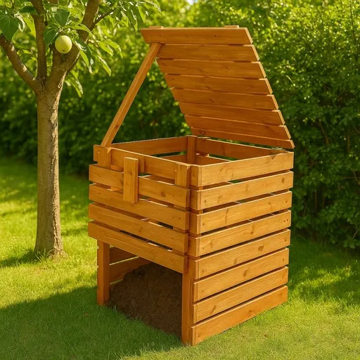 Kompostér dřevěný 600 l, s víkem a spodním výsypem