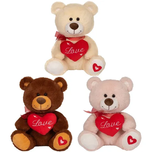 Plyšový medvěd s červeným srdíčkem 30 cm růžový