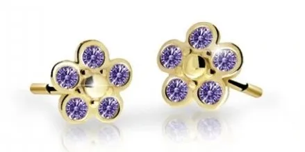 Cutie Jewellery Dětské kytičkové náušnice ze žlutého zlata C2744-30-X-1 fialová