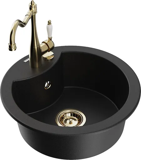 MEXEN/S Diego granitový dřez 1-miska včetně baterie Carla, černá 6512-77-670700-50