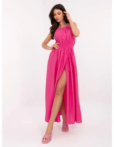 Fuchsiové maxi šaty s rozparkem