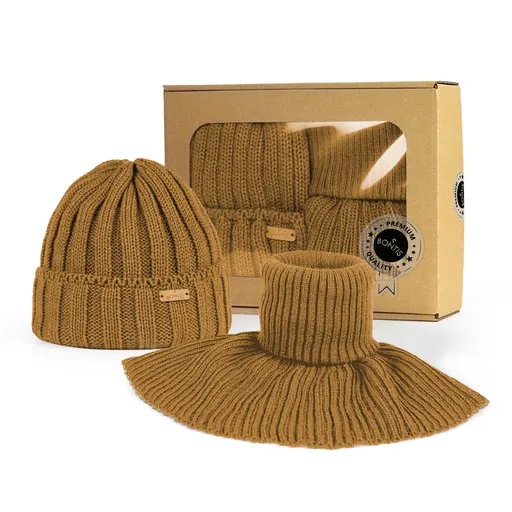 Bontis Dárkové balení: Pánská čepice s žebrovaným vzorem a nákrčník - Oříšková