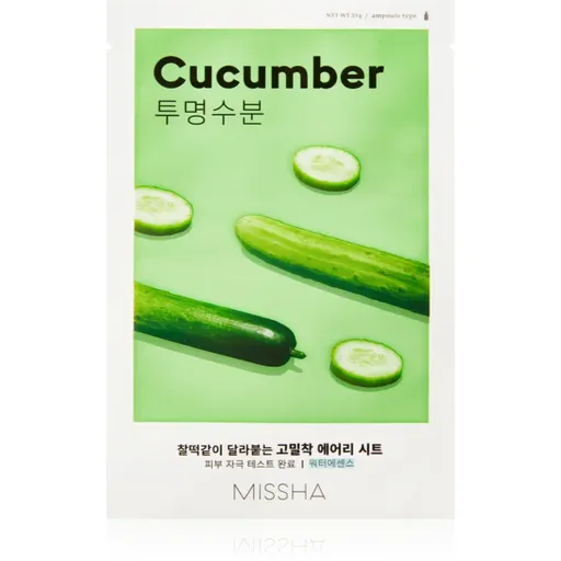 Missha Airy Fit Cucumber plátýnková maska s hydratačním a revitalizačním účinkem pro suchou pleť 19 g