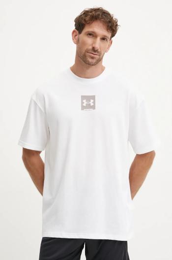 Bavlněné tričko Under Armour HW OS BOX bílá barva, s potiskem, 1386803