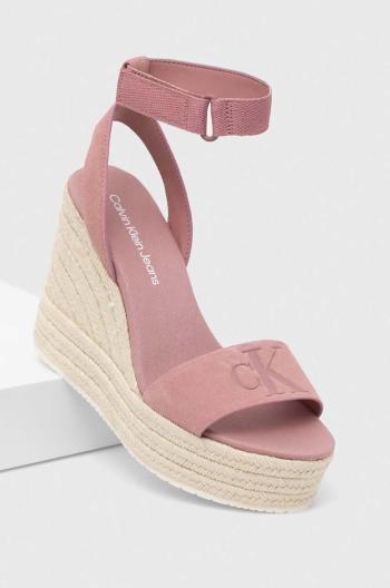 Semišové sandály Calvin Klein Jeans WEDGE SANDAL SU CON MG BTW růžová barva, YW0YW01026