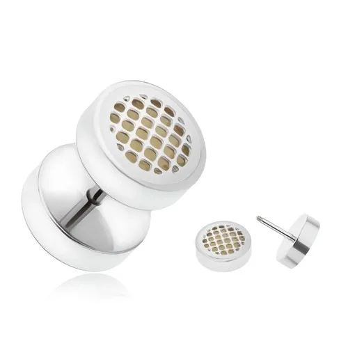 Ocelový fake piercing do ucha svítící ve tmě, mřížka