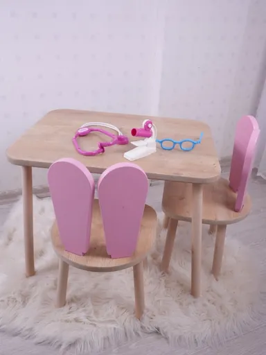 Kid's Table Set Bunny One Chair Set - Pink, Brown