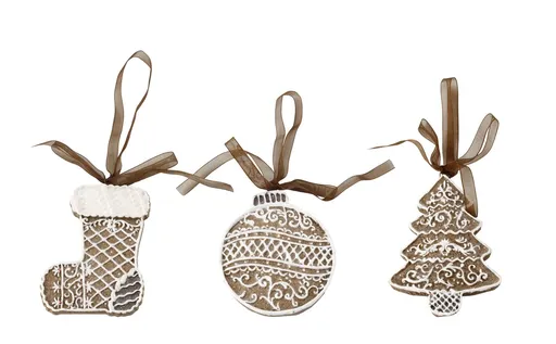 3ks perníková závěsná dekorace Noël - 6*1,5*8cm Chic Antique