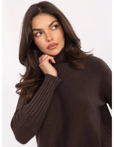 Čokoládový svetr s rolákem a žebrováním RUE PARIS