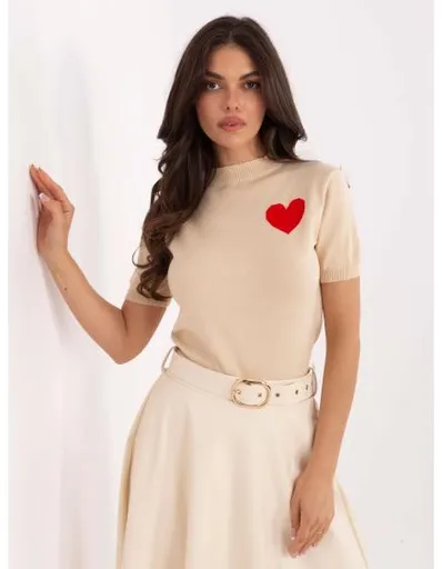 Bežový dámský svetr se srdíčkem