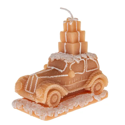 Vánoční svíčka z přírodního vosku Auto s dárky, 11 cm, 11 cm
