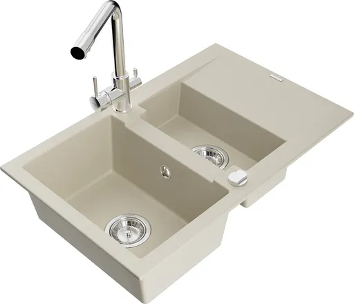 MEXEN/S Gaspar granitový dřez 1.5 s odkapávačem včetně baterie Duero, béžová 6507-69-671600-00