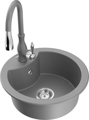MEXEN/S Diego granitový dřez 1-miska včetně baterie Savita, šedá 6512-71-672601-71
