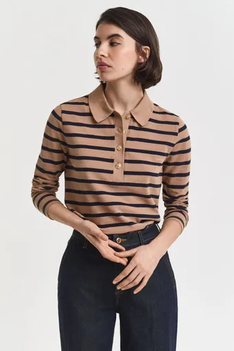 POLOKOŠILE GANT REG BRETON STRIPED LS PIQUE POLO WARM KHAKI