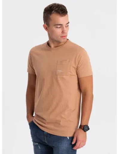 Pánské bavlněné tričko s kapsou V7 OM-TSPT-0154 světle hnědé